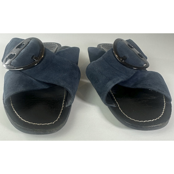 Tory Burch Grant Suede Sandal Open Toe Criss Cross Slides Midnight Blue 7.5 M - Picture 5 of 16